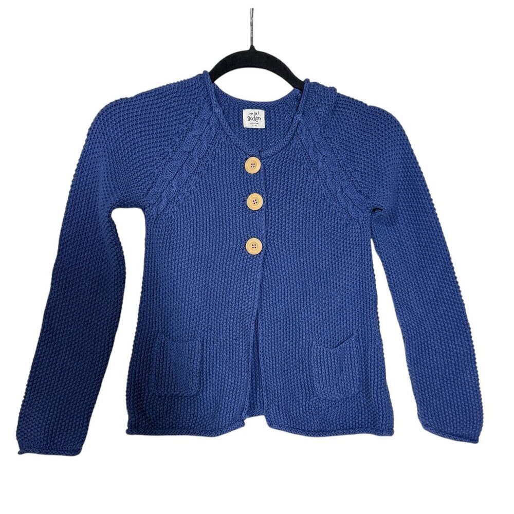 Mini Boden Girl's Cardigan Cobalt Blue Size 7-8Y Knit Buttons Cotton